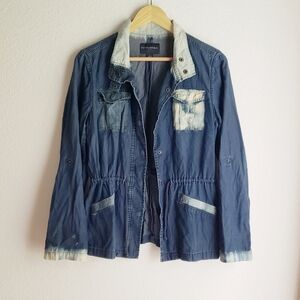 Banana Republic Dark Denim Jacket Bleach Dyed Mixed Media Cotton Large